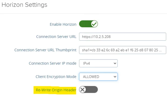 HorizonSettings Rewrite Origin Header