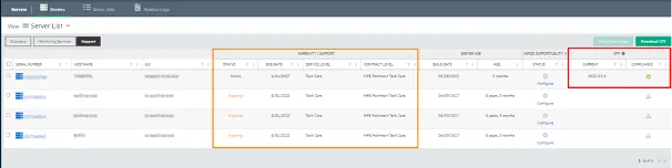 Support contract overview in HPE InfoSight